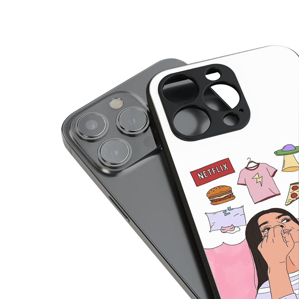 netflix and chill back phone cover | glass case for iphone 16 plus