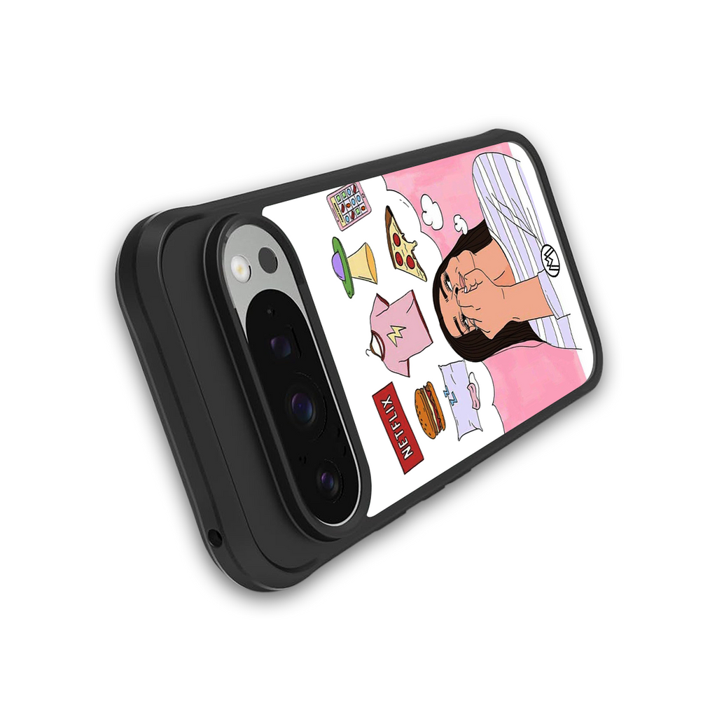 netflix and chill back phone cover | glass case for google pixel 9 pro