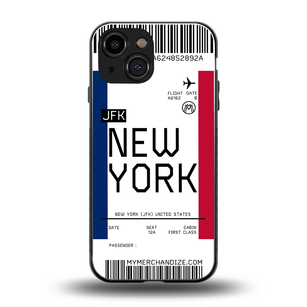 new york boarding pass back phone cover | glass case for iphone 13 mini