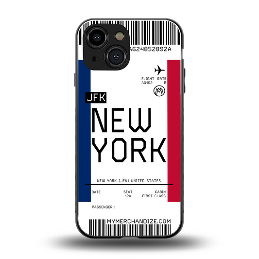 new york boarding pass back phone cover | glass case for iphone 13 mini