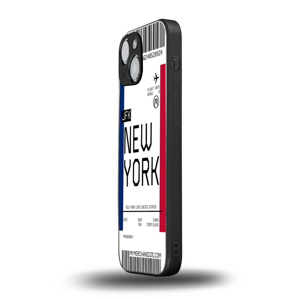 new york boarding pass back phone cover | glass case for iphone 13 mini