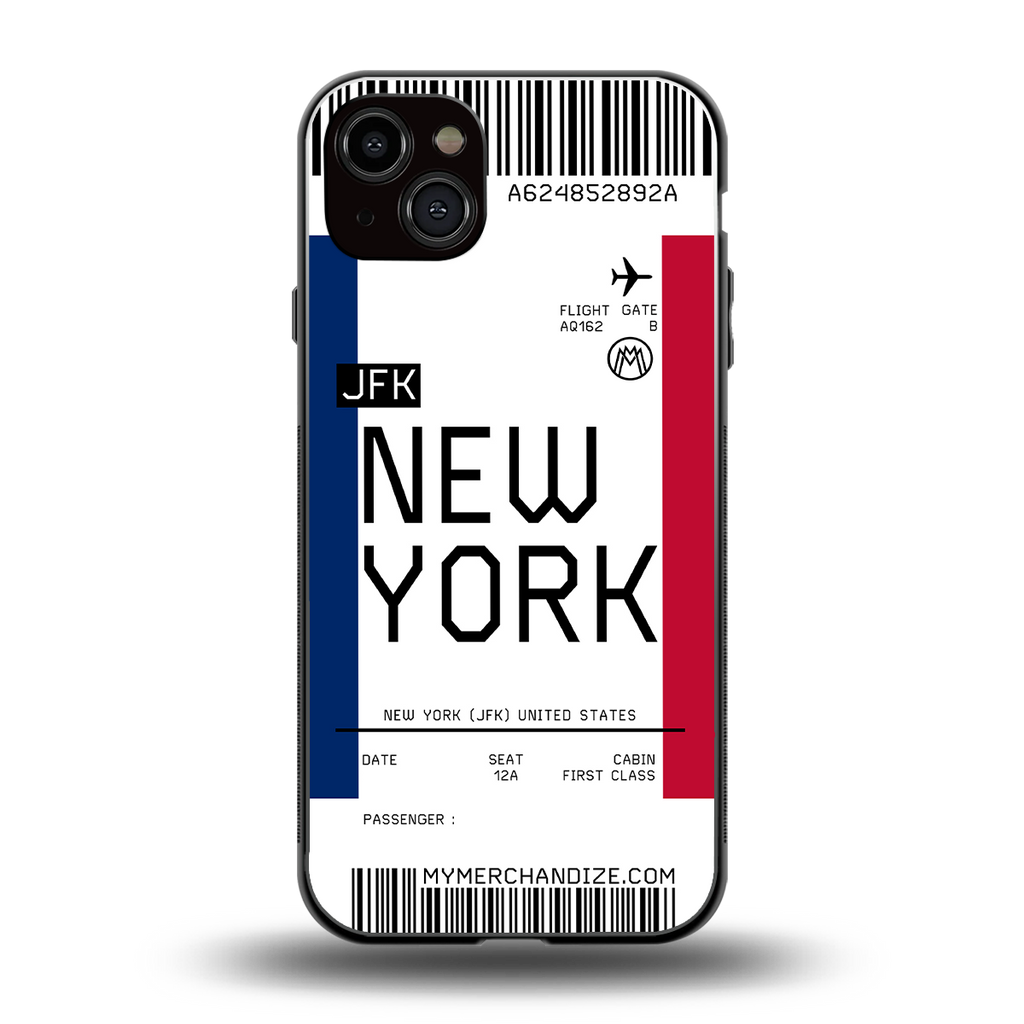 new york boarding pass back phone cover | glass case for iphone 14 plus