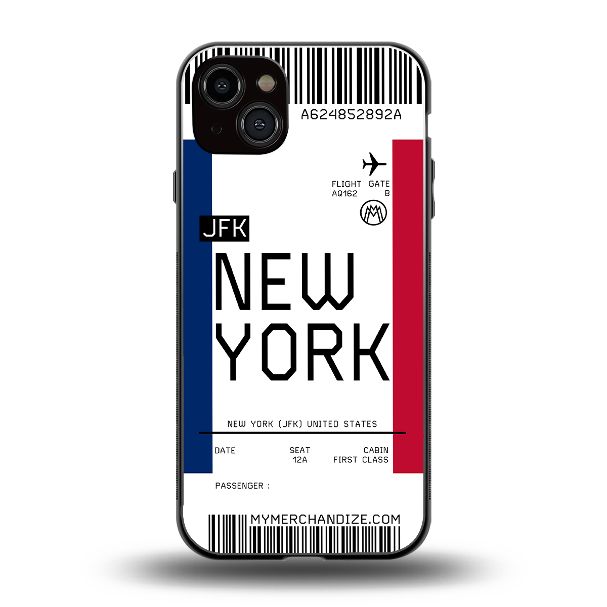 new york boarding pass back phone cover | glass case for iphone 14 plus