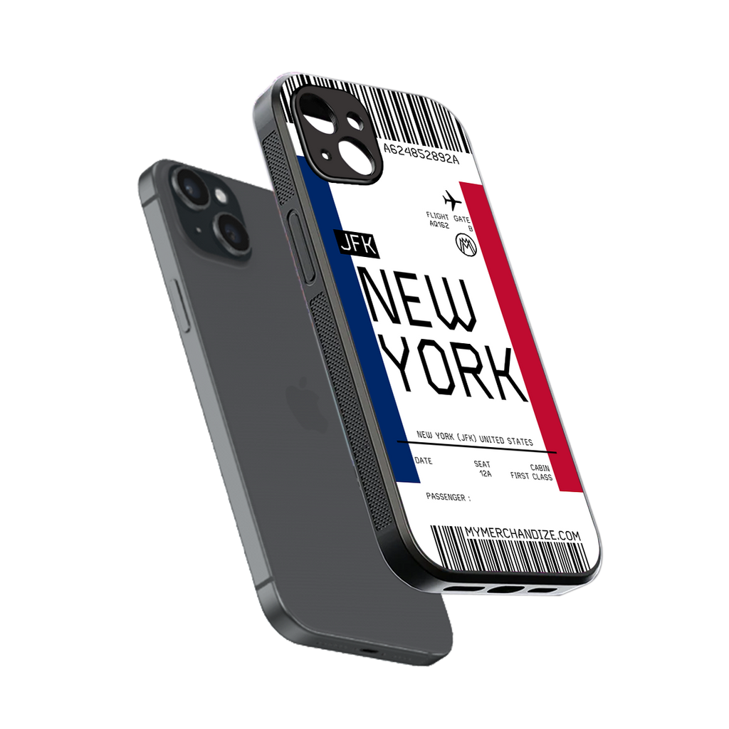 new york boarding pass back phone cover | glass case for iphone 15 plus
