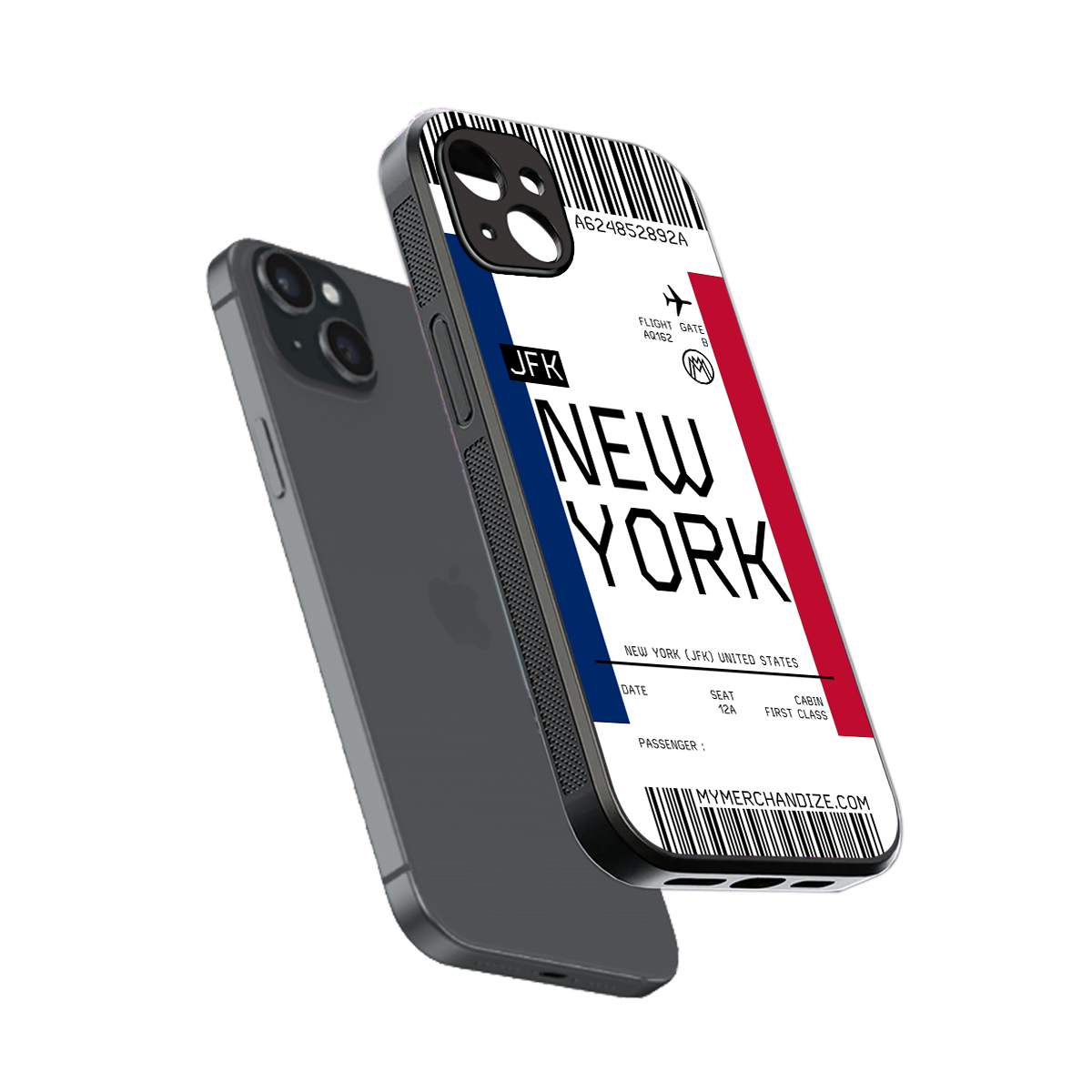 new york boarding pass back phone cover | glass case for iphone 15 plus