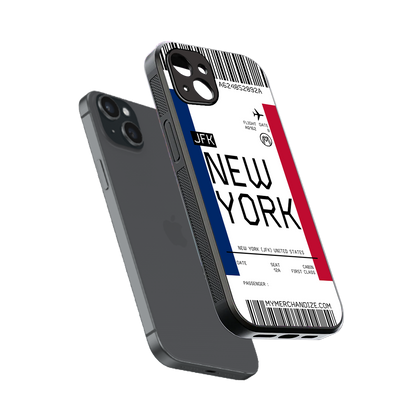 new york boarding pass back phone cover | glass case for iphone 15 plus