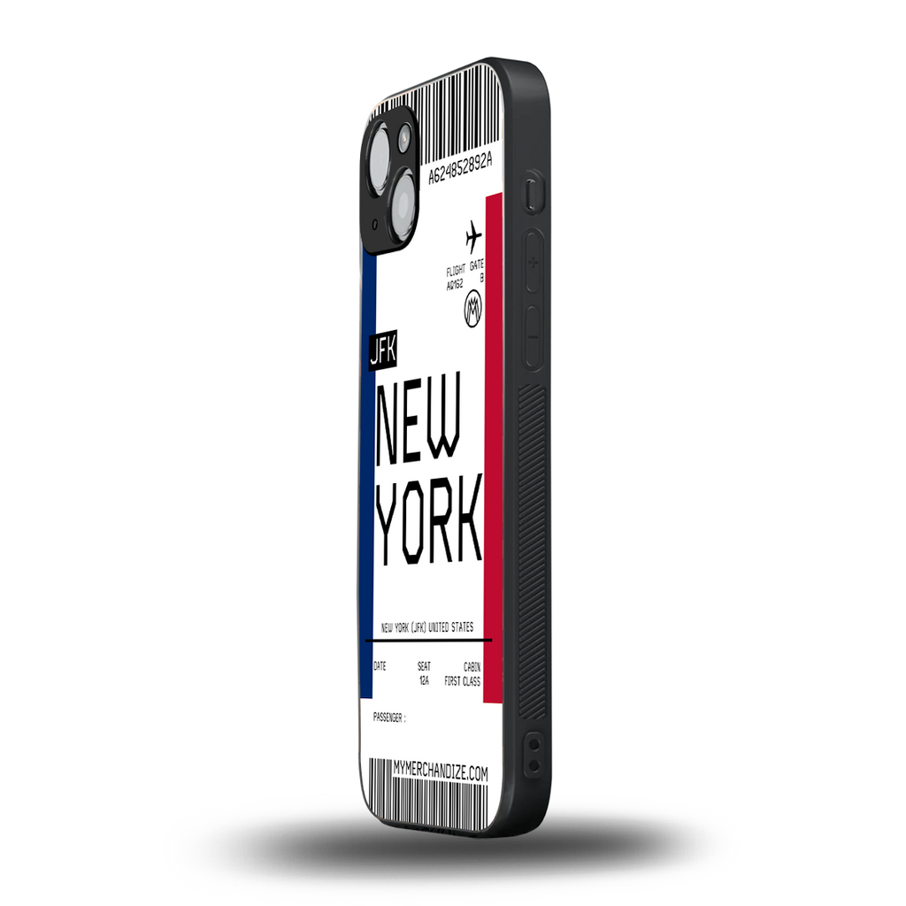 new york boarding pass back phone cover | glass case for iphone 14 plus