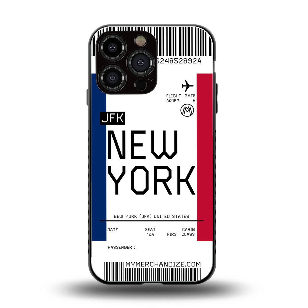 new york boarding pass back phone cover | glass case for iphone 15 pro max