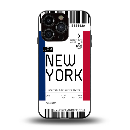 new york boarding pass back phone cover | glass case for iphone 14 pro