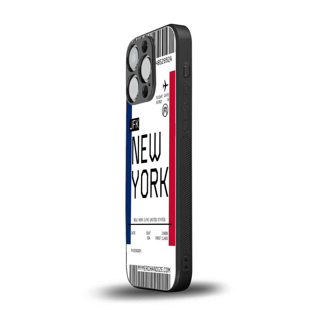 new york boarding pass back phone cover | glass case for iphone 14 pro