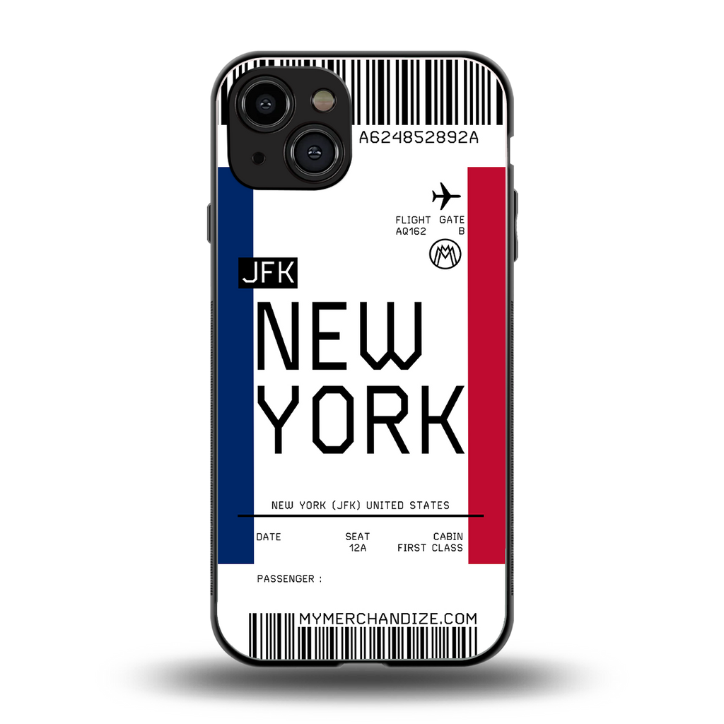 new york boarding pass back phone cover | glass case for iphone 15