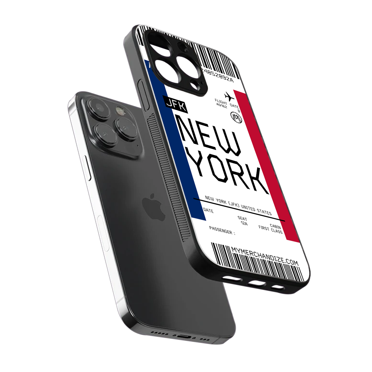 new york boarding pass back phone cover | glass case for iphone 15 pro