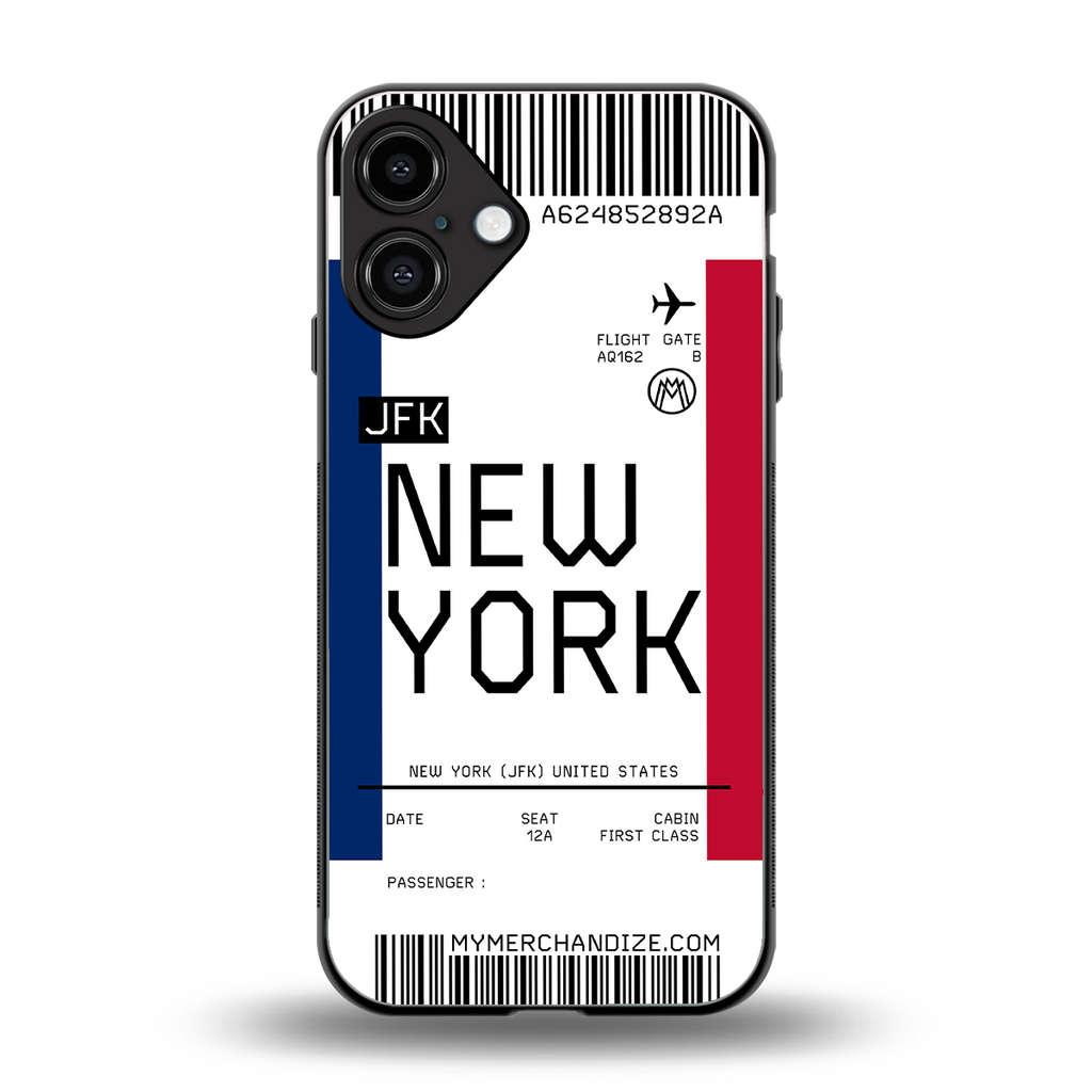 new york boarding pass back phone cover | glass case for iphone 16 plus