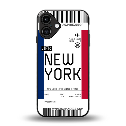 new york boarding pass back phone cover | glass case for iphone 16 plus