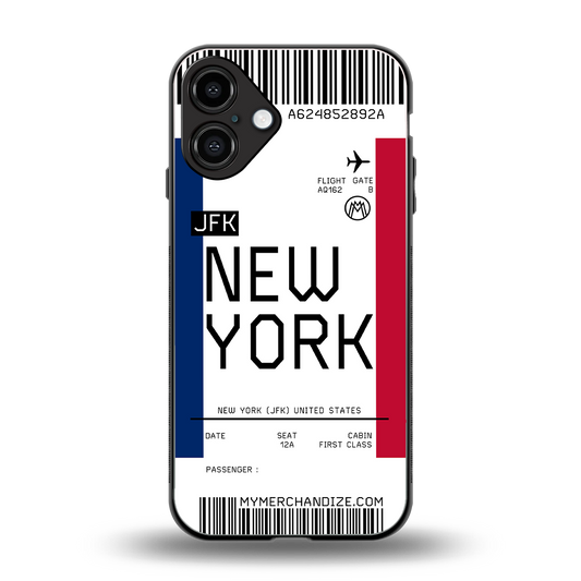 new york boarding pass back phone cover | glass case for iphone 16 plus