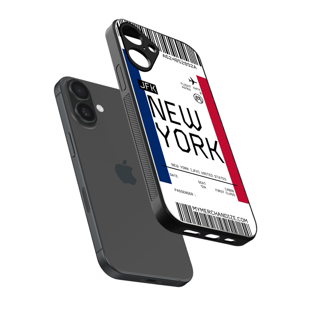 new york boarding pass back phone cover | glass case for iphone 16 plus