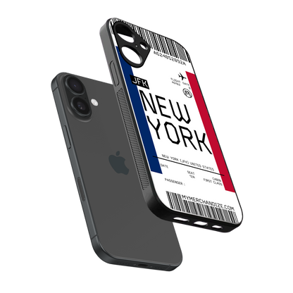 new york boarding pass back phone cover | glass case for iphone 16 plus