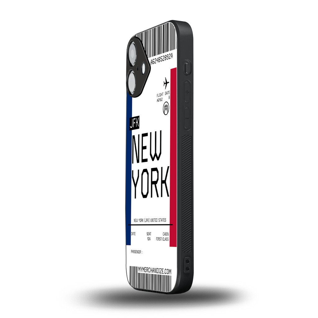 new york boarding pass back phone cover | glass case for iphone 16 plus