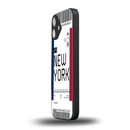 new york boarding pass back phone cover | glass case for iphone 16 plus