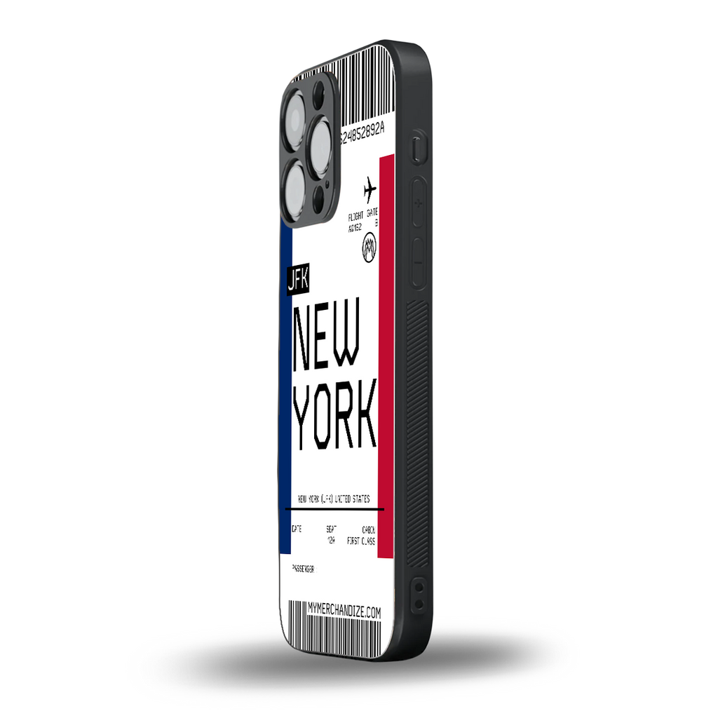 new york boarding pass back phone cover | glass case for iphone 16 pro max
