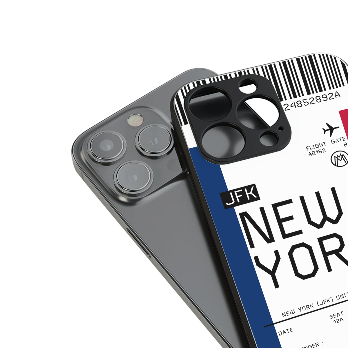 new york boarding pass back phone cover | glass case for iphone 16 plus