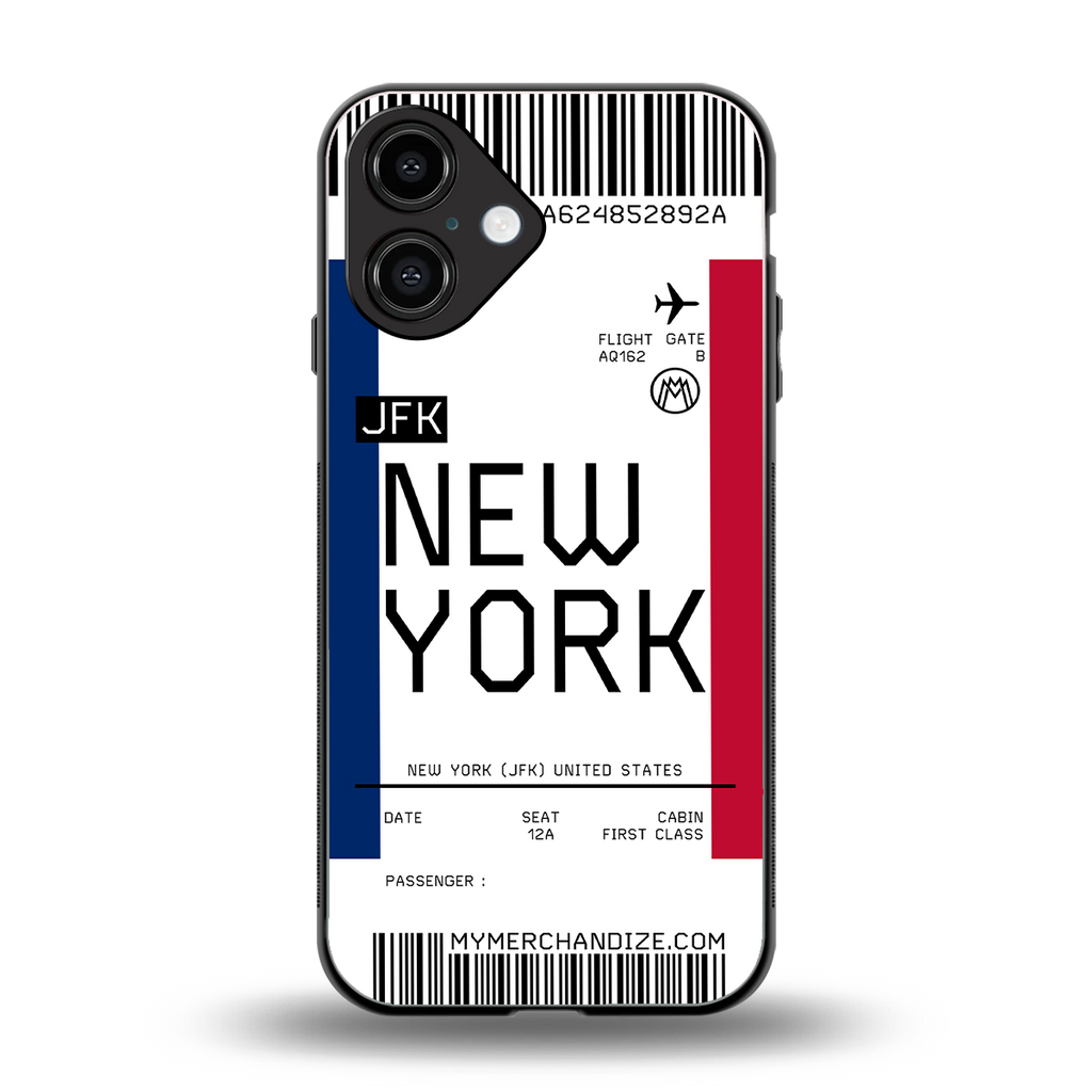 new york boarding pass back phone cover | glass case for iphone 16