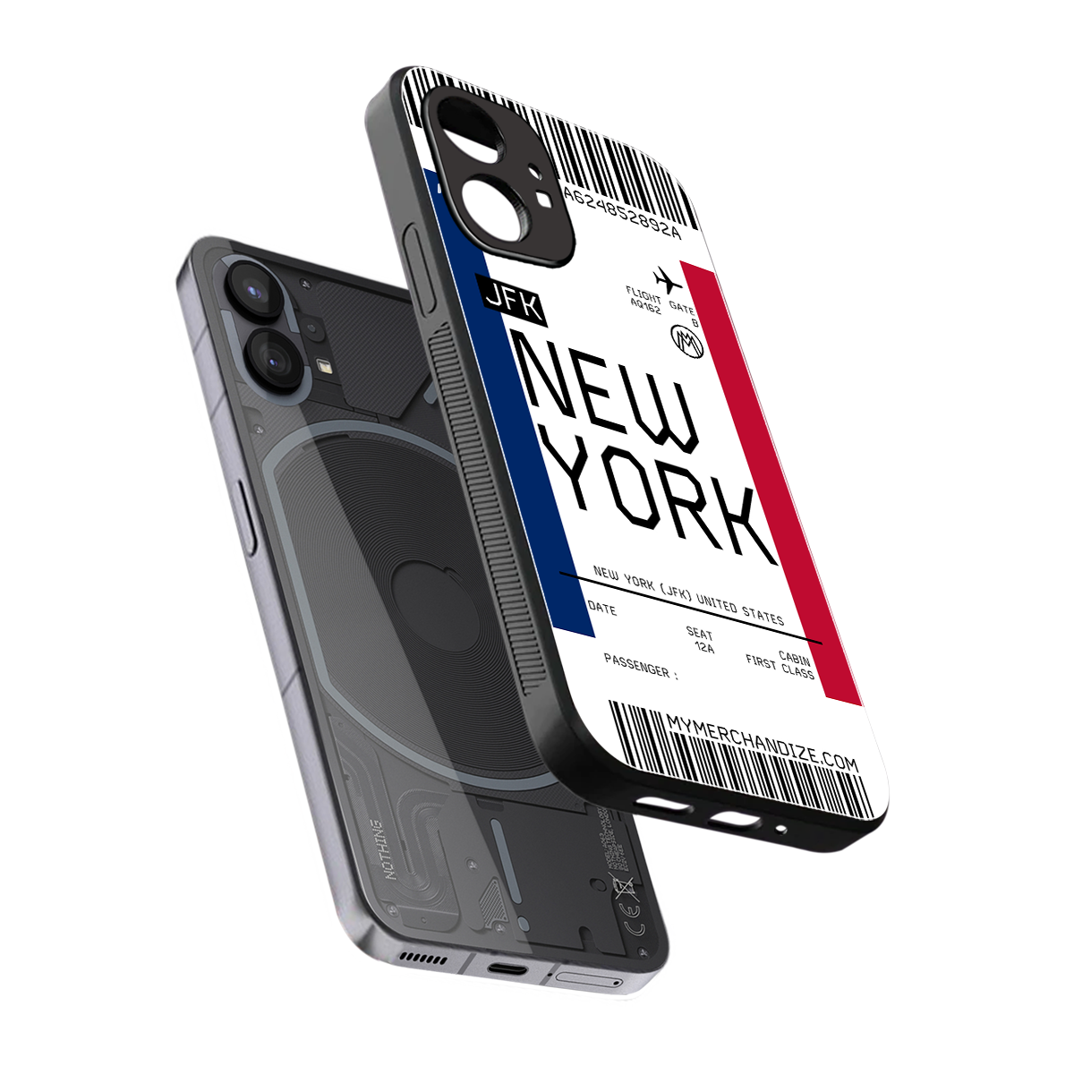 new york boarding pass back phone cover | glass case for nothing phone 1