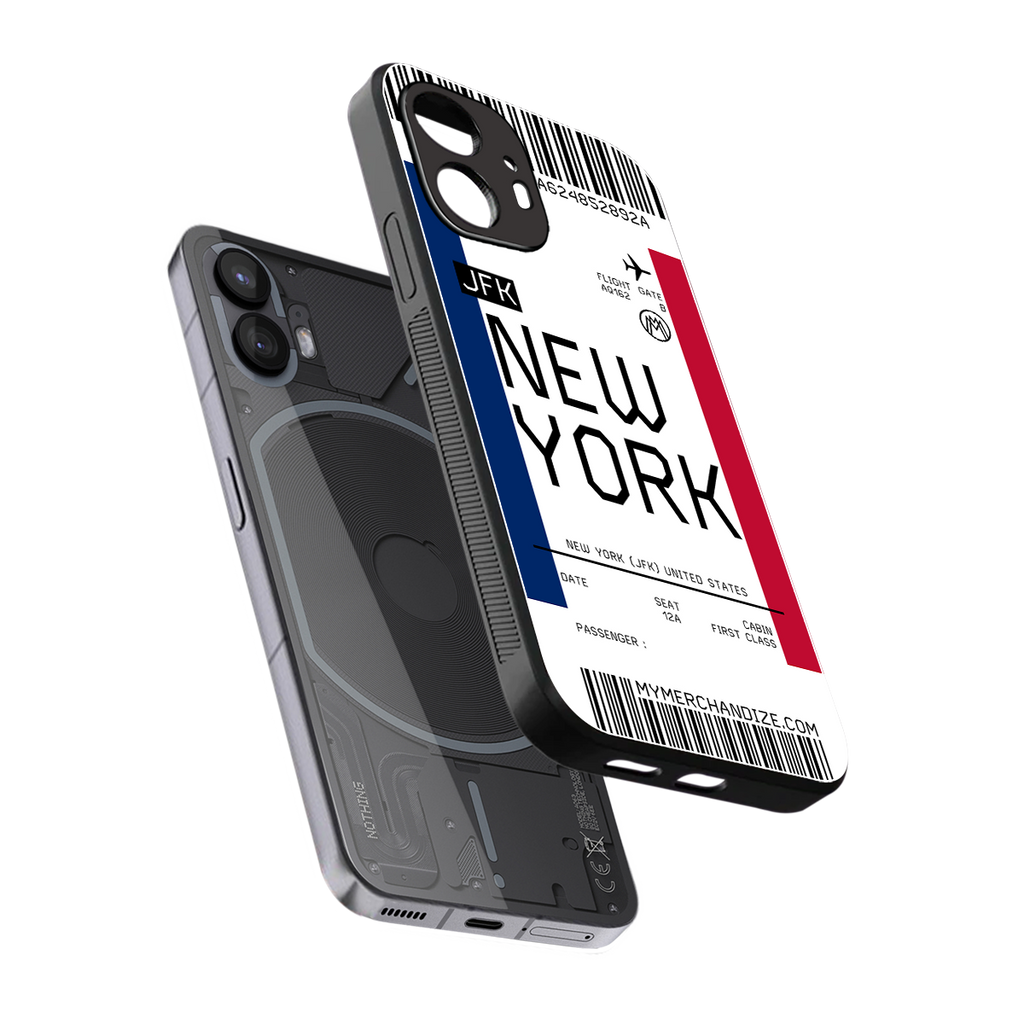 new york boarding pass back phone cover | glass case for nothing phone 2