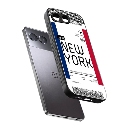 new york boarding pass back phone cover | glass case for oneplus nord 4