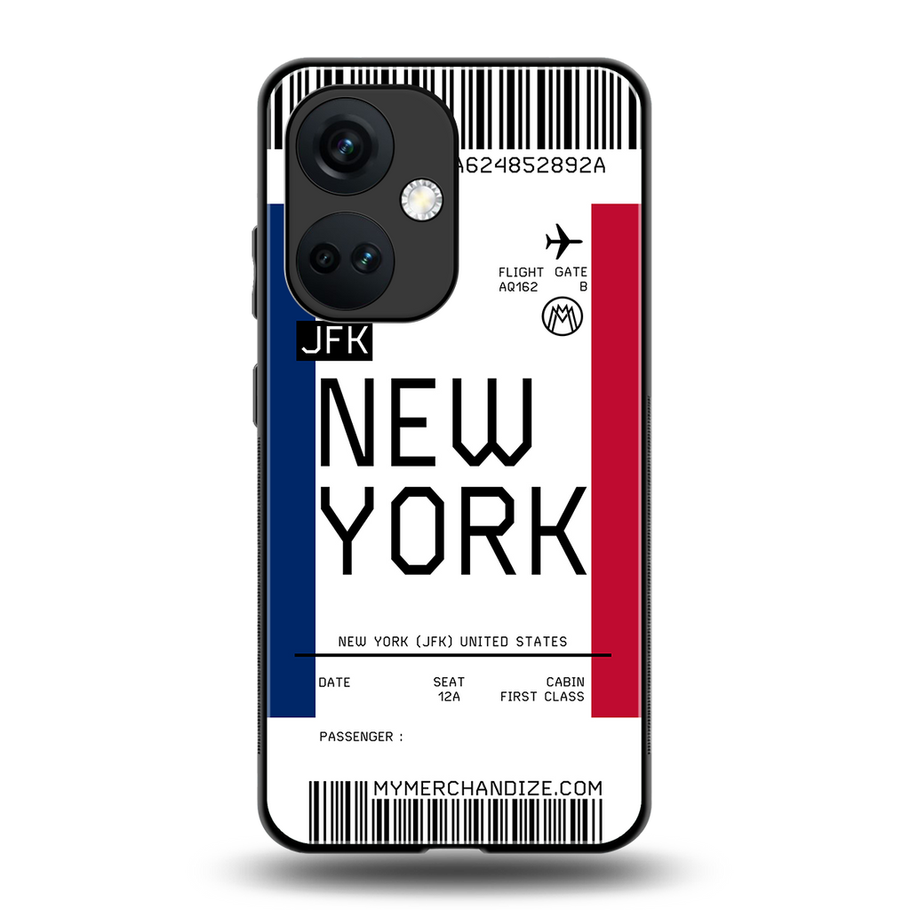 new york boarding pass back phone cover | glass case for oneplus nord ce 3