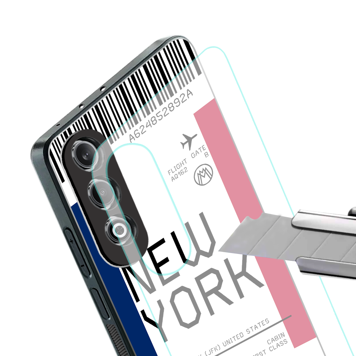 new york boarding pass back phone cover | glass case for oneplus nord ce 4