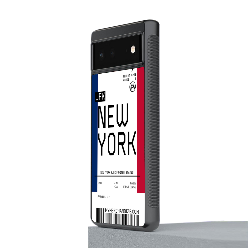 new york boarding pass back phone cover | glass case for google pixel 6