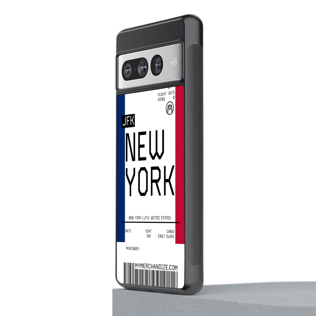 new york boarding pass back phone cover | glass case for google pixel 7 pro