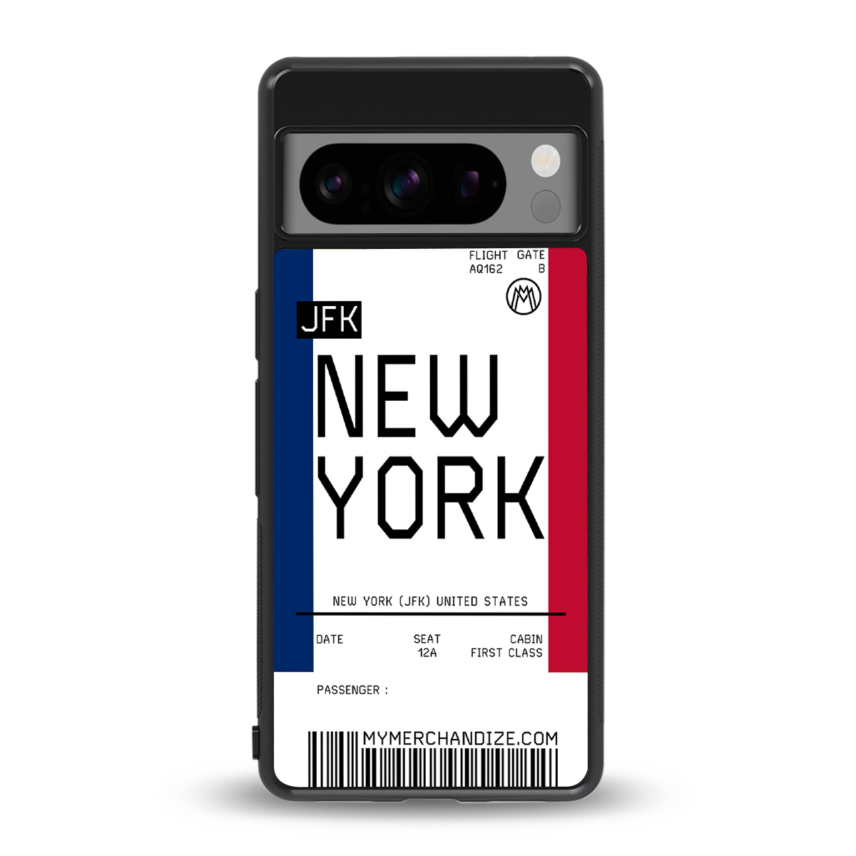 new york boarding pass back phone cover | glass case for google pixel 8 pro