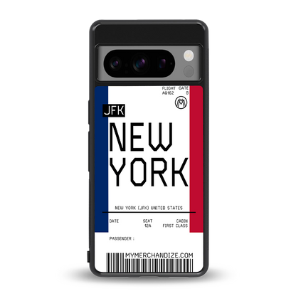 new york boarding pass back phone cover | glass case for google pixel 8 pro