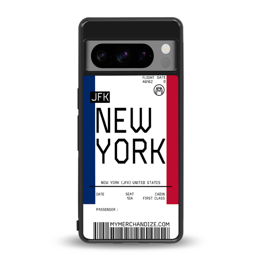 new york boarding pass back phone cover | glass case for google pixel 8 pro