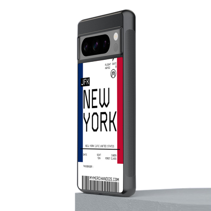 new york boarding pass back phone cover | glass case for google pixel 8 pro