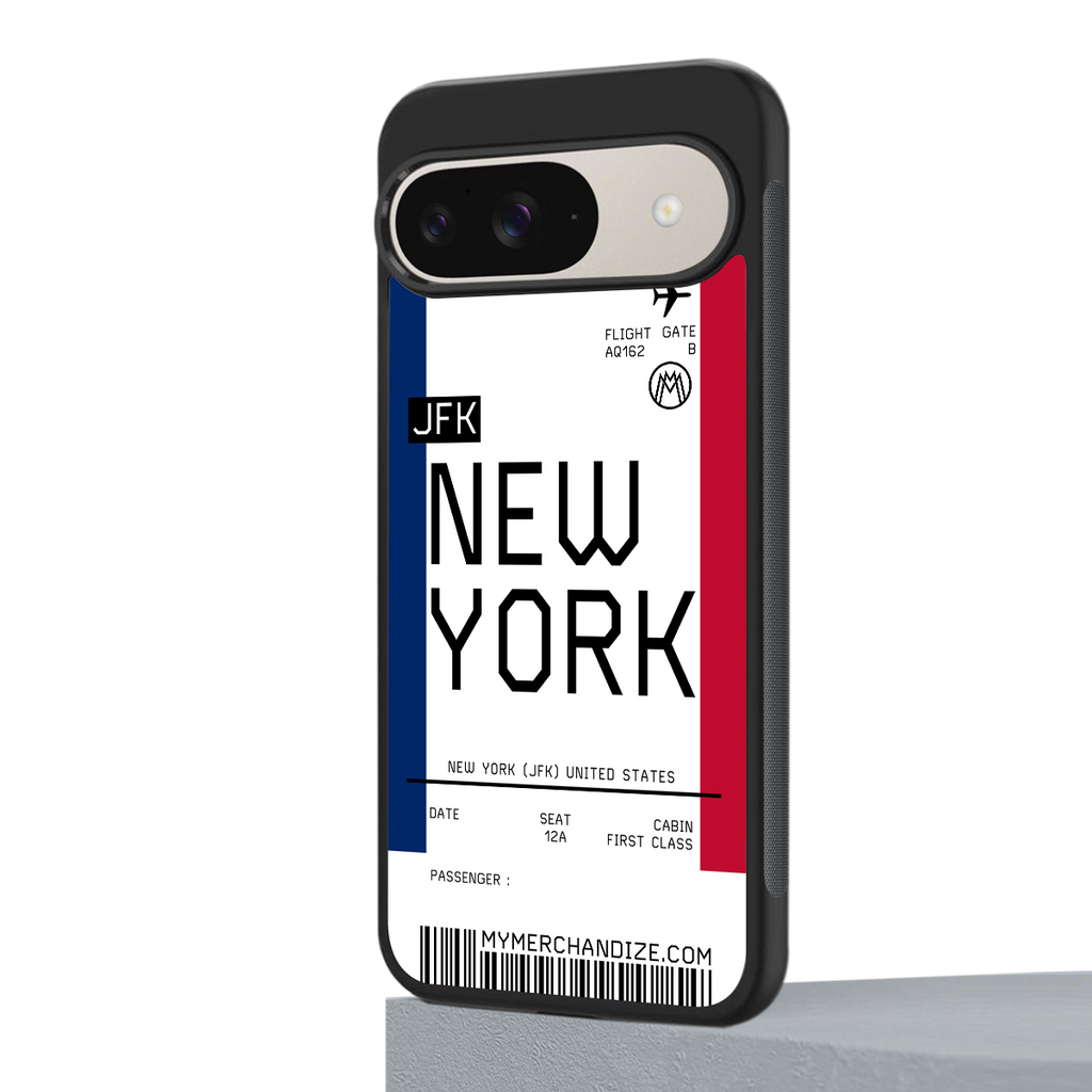 new york boarding pass back phone cover | glass case for google pixel 9