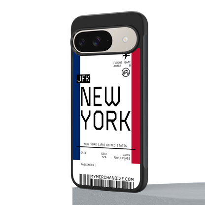 new york boarding pass back phone cover | glass case for google pixel 9