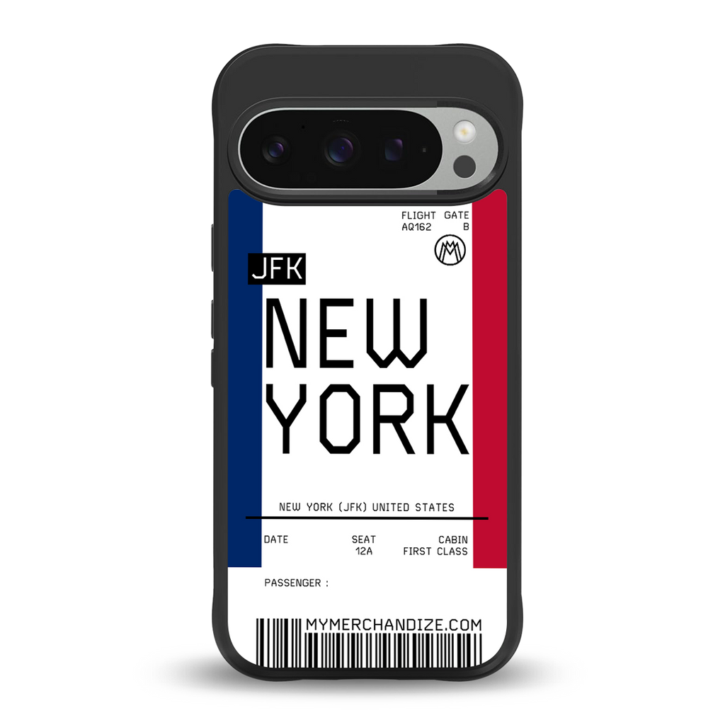 new york boarding pass back phone cover | glass case for google pixel 9 pro xl