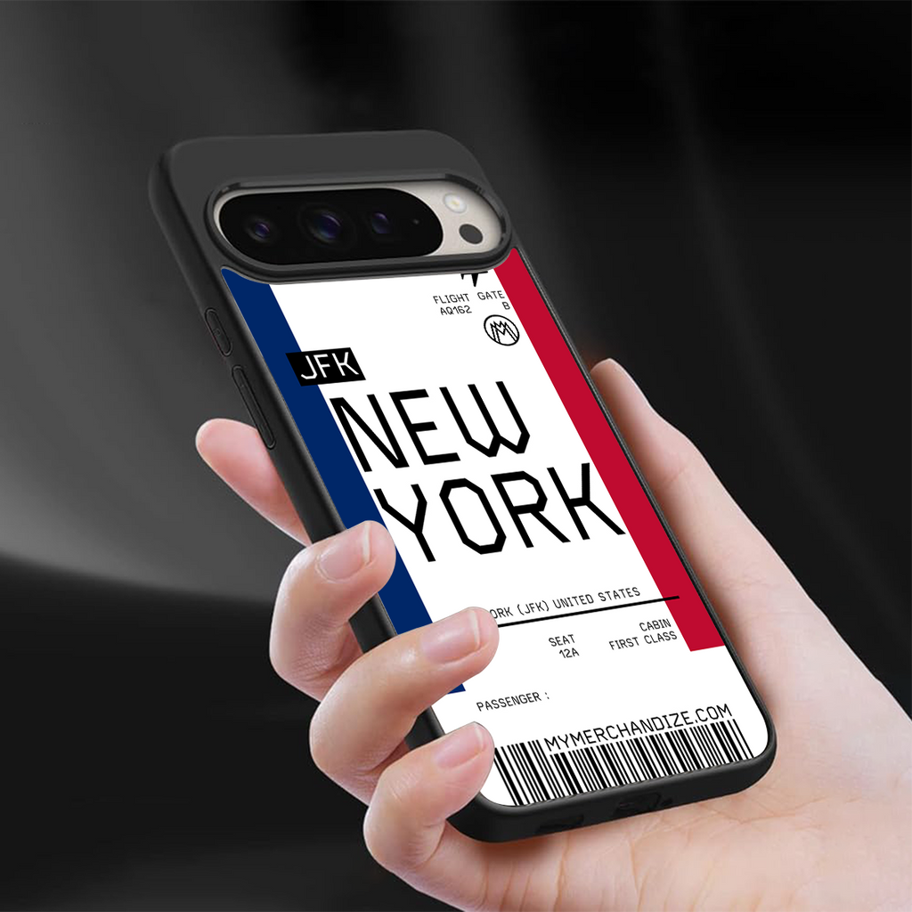 new york boarding pass back phone cover | glass case for google pixel 9 pro
