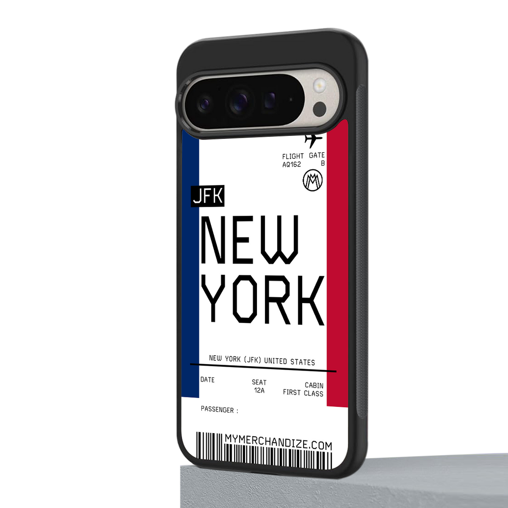 new york boarding pass back phone cover | glass case for google pixel 9 pro xl
