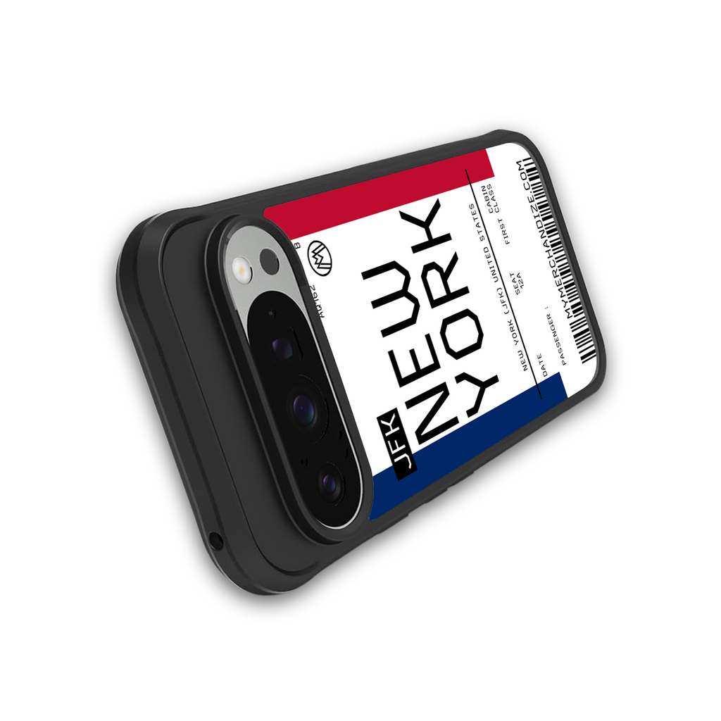 new york boarding pass back phone cover | glass case for google pixel 9 pro xl