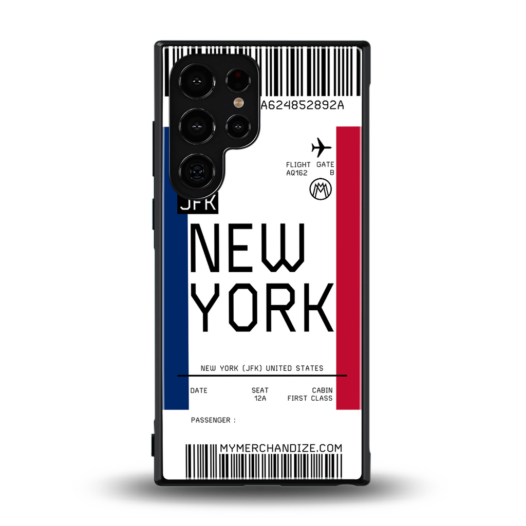new york boarding pass back phone cover | glass case for samsung galaxy s24 ultra