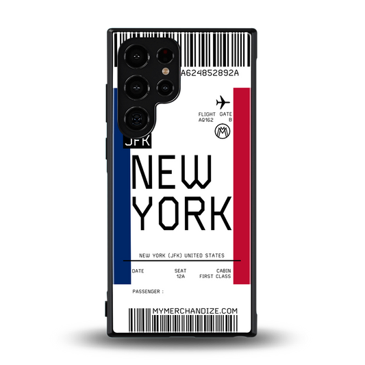 new york boarding pass back phone cover | glass case for samsung galaxy s23 ultra