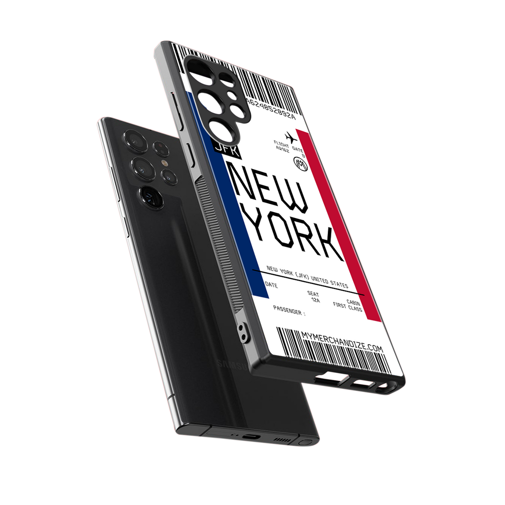 new york boarding pass back phone cover | glass case for samsung galaxy s23 ultra