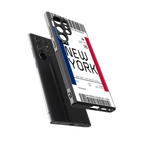 new york boarding pass back phone cover | glass case for samsung galaxy s23 ultra