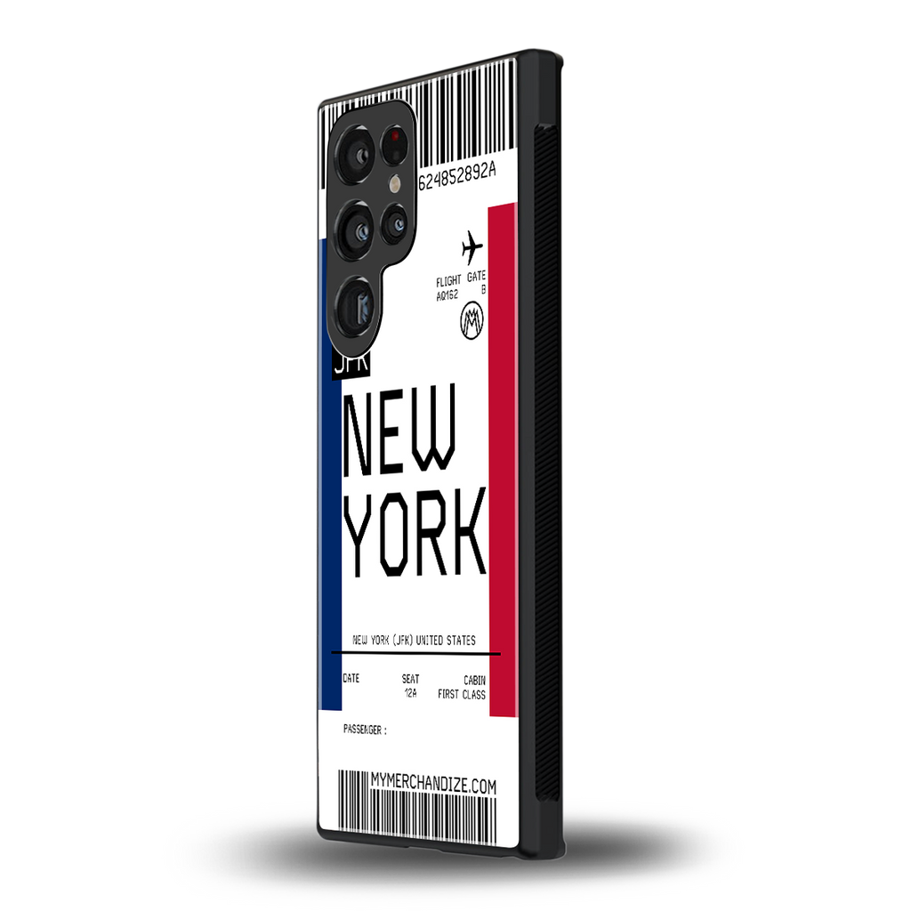 new york boarding pass back phone cover | glass case for samsung galaxy s23 ultra