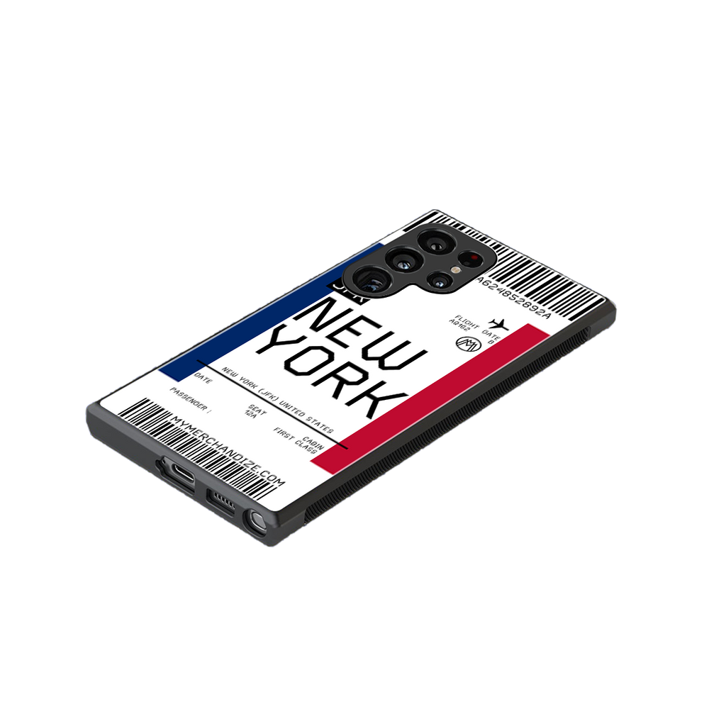 new york boarding pass back phone cover | glass case for samsung galaxy s23 ultra