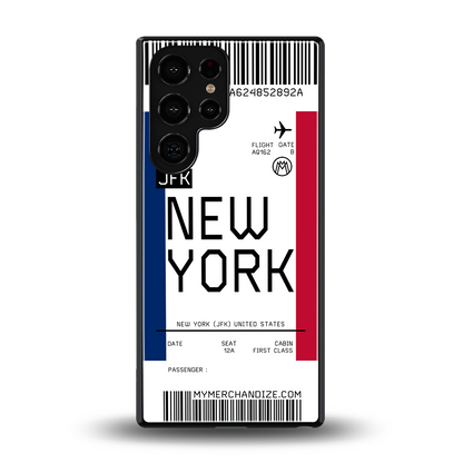 new york boarding pass back phone cover | glass case for samsung galaxy s25 ultra